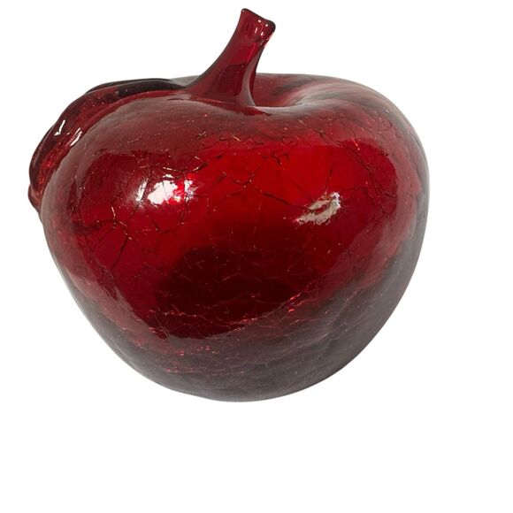 Vintage Blown Art Glass Apple Crackle Faux Fruit Home Table Decor - Picture 3 of 14